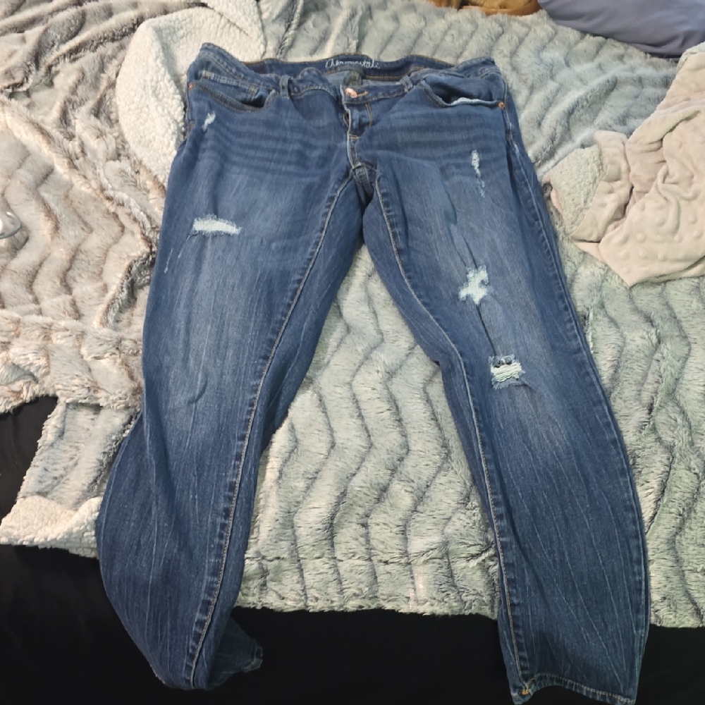 Aeropostale Women's Blue Ripped Skinny Jeans